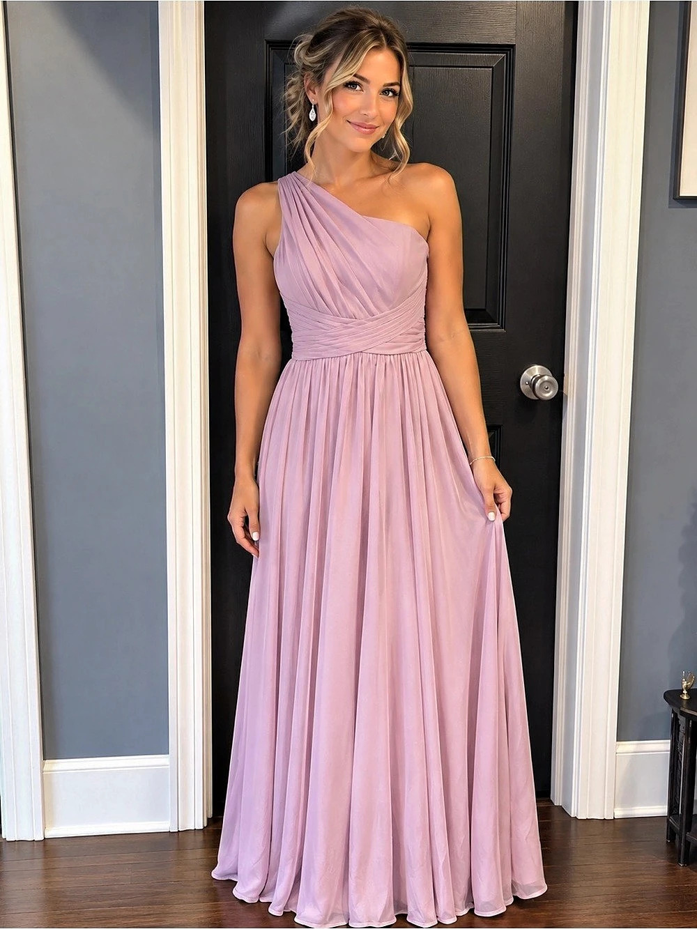 Davids bridal One-Shoulder Maxi Dress Maeve Size 12 Like New